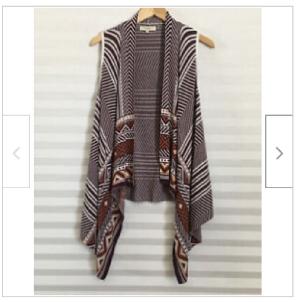 Umgee Waterfall Open Front Cardigan Womens Tribal Aztec‎ Maroon Cream